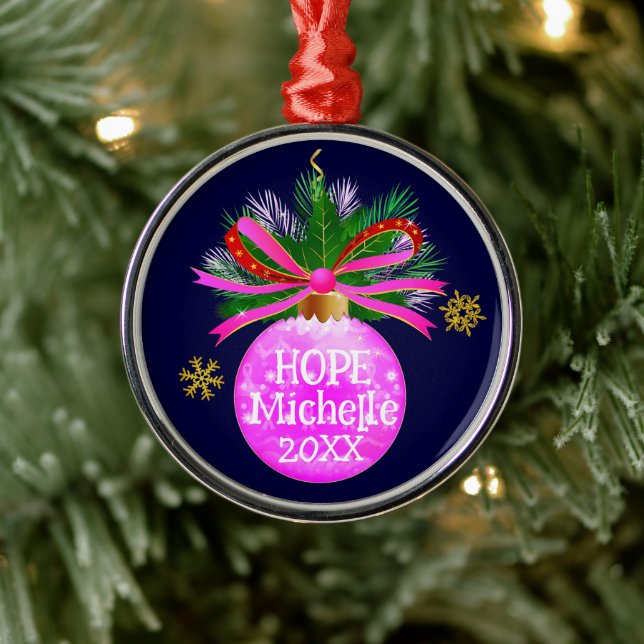 Pink Ribbon Bauble Ornament Aus Metall (Baum)