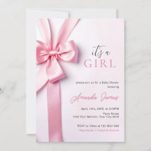 Pink Ribbon Bow Baby Shower It's a Girl