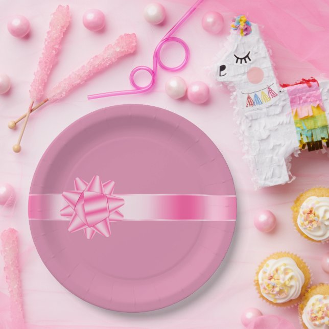 Pink Ribbon Bow Geburtstag Pappteller (Party)