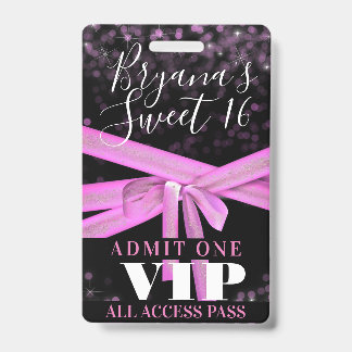 Pink Ribbon Bow Sweet 16 Party VIP Pass Ausweis