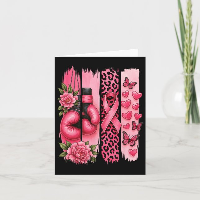 Pink Ribbon Boxing Gloves Leopard Brustkrebs Aw Karte (Vorderseite)