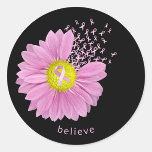 Pink Ribbon Breast Cancer Awareness Daisy Runder Aufkleber