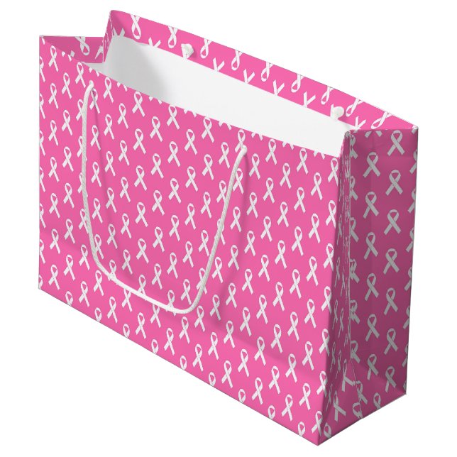 Pink Ribbon Breast Cancer Awareness Pattern Große Geschenktüte (Vorderseite Schrägansicht)