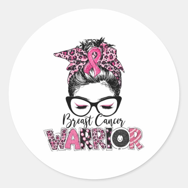Pink Ribbon Breast Cancer Awareness Warrior Messy Runder Aufkleber (Vorderseite)