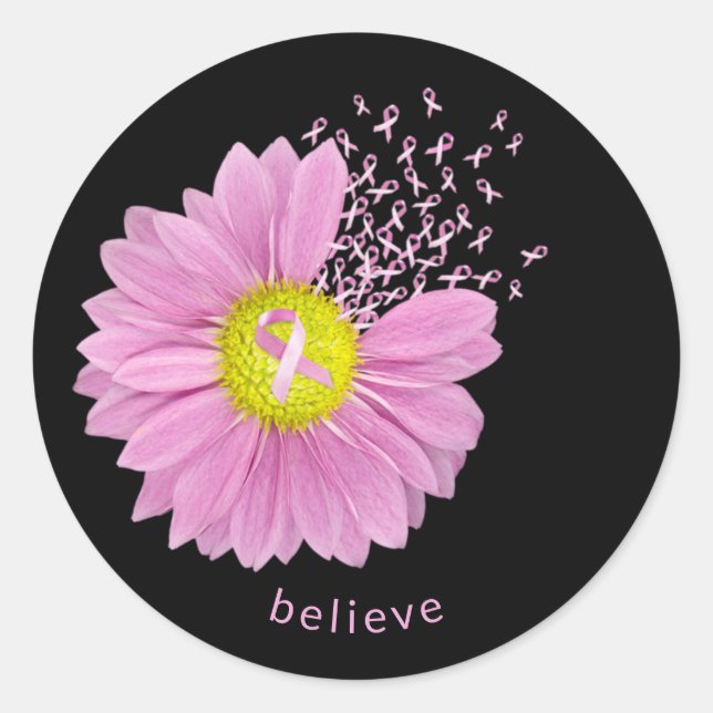 Pink Ribbon Brustkrebs-Bewusstsein Daisy Runder Aufkleber (Vorderseite)