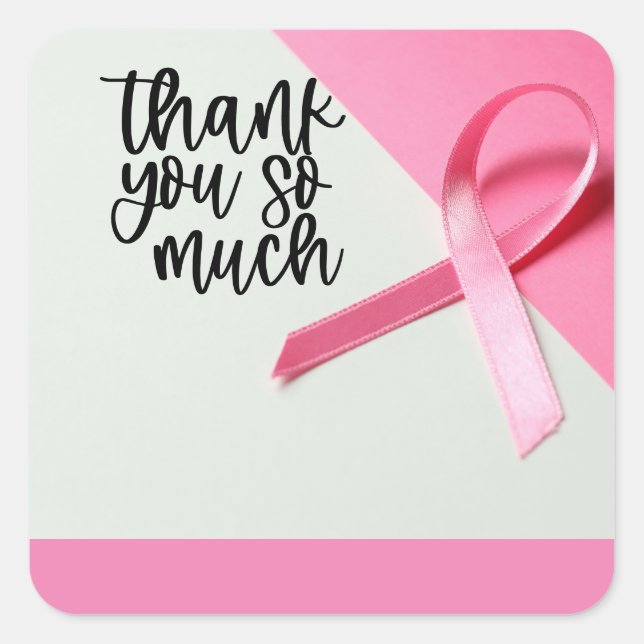 Pink Ribbon Brustkrebs Bewusstsein danke Quadratischer Aufkleber (Vorderseite)