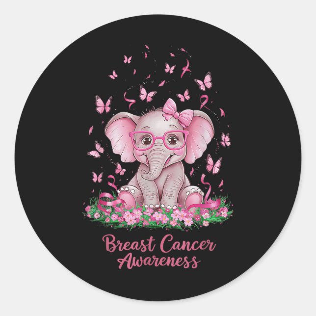 Pink Ribbon Brustkrebs Bewusstsein Kur Elephant Runder Aufkleber (Vorderseite)