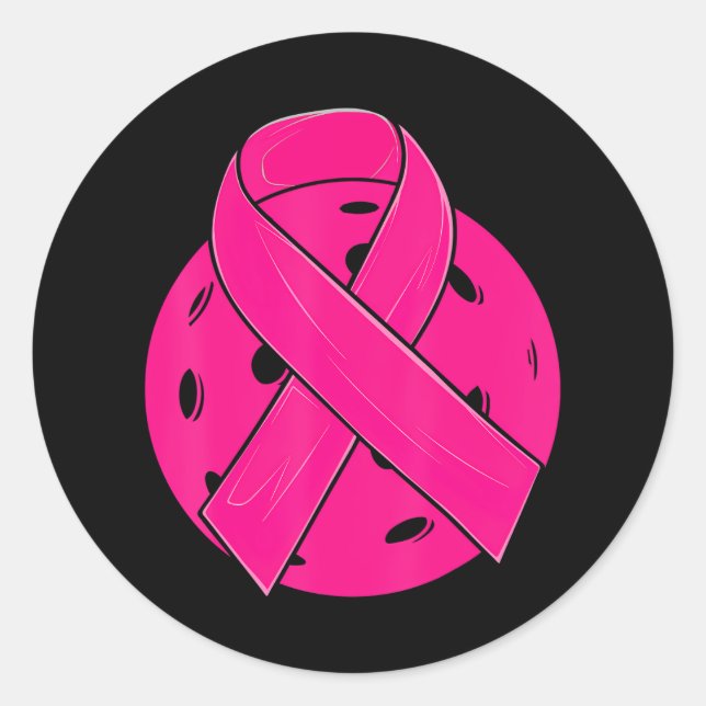 Pink Ribbon Brustkrebs Bewusstsein Pickleball Runder Aufkleber (Vorderseite)