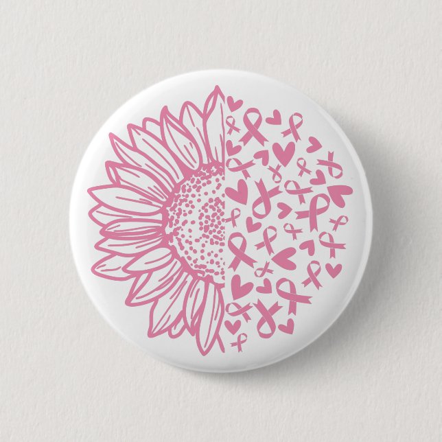 Pink Ribbon Brustkrebs Bewusstsein Sonnenblume Button (Vorderseite)