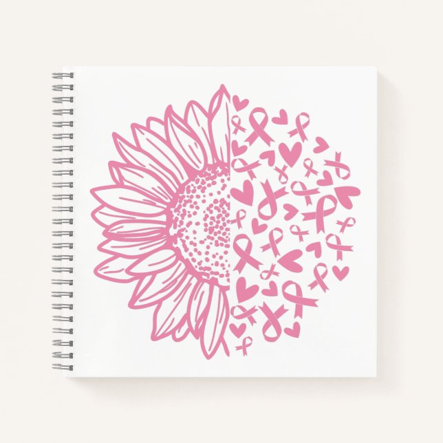 Pink Ribbon Brustkrebs Bewusstsein Sonnenblume Notizbuch (Vorderseite)