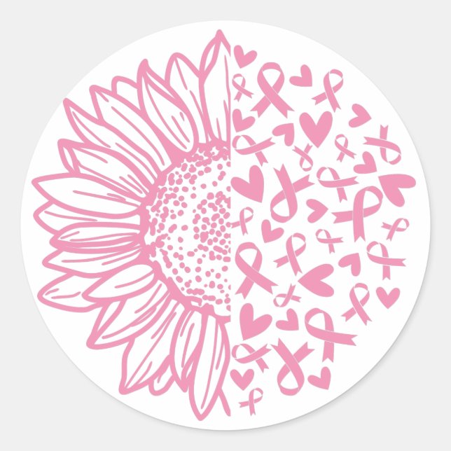 Pink Ribbon Brustkrebs Bewusstsein Sonnenblume Runder Aufkleber (Vorderseite)