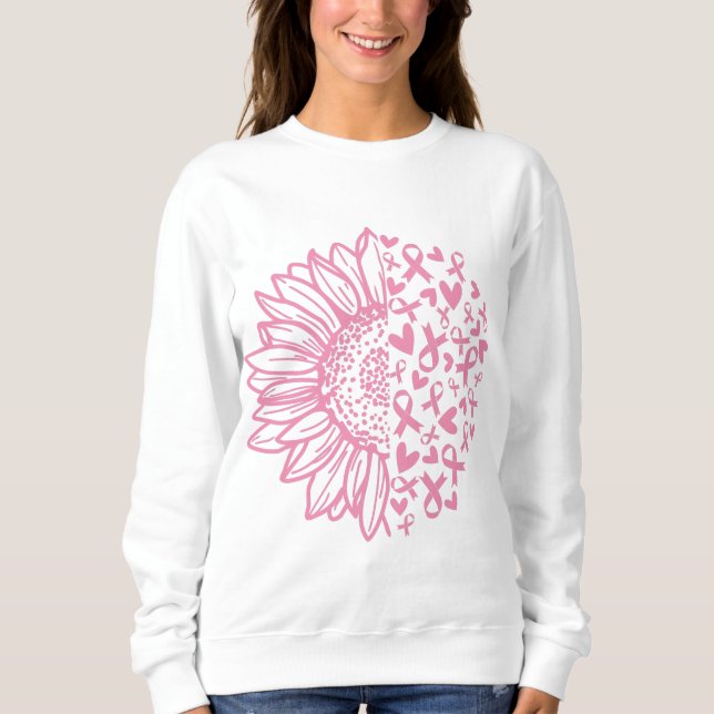 Pink Ribbon Brustkrebs Bewusstsein Sonnenblume Sweatshirt (Vorderseite)