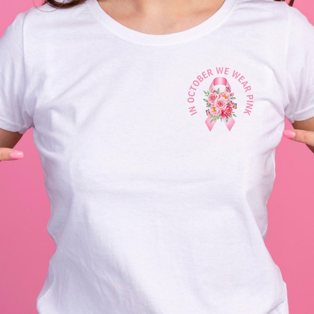 Pink Ribbon Brustkrebs Bewusstsein Tri-Blend Shirt (In October We Wear Pink t-shirt mockup)