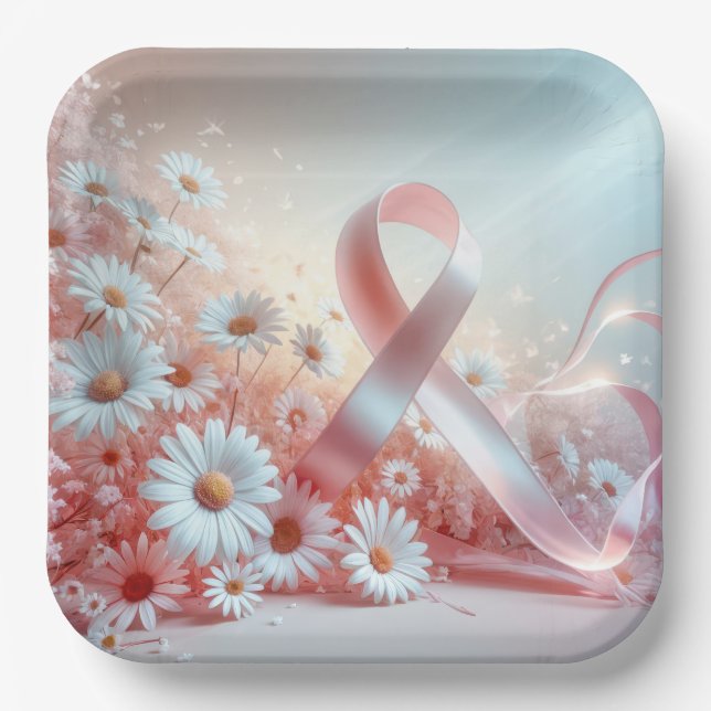 Pink Ribbon Brustkrebs Bewusstsein und Ernährung Pappteller (Vorderseite)