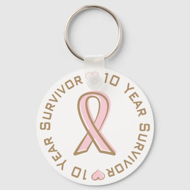Pink Ribbon Brustkrebs Überleben 10 Jahre Schlüsselanhänger (Vorderseite)
