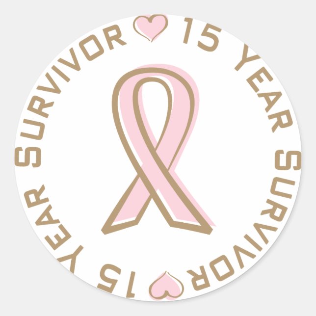 Pink Ribbon Brustkrebs Überleben 15 Jahre Runder Aufkleber (Vorderseite)