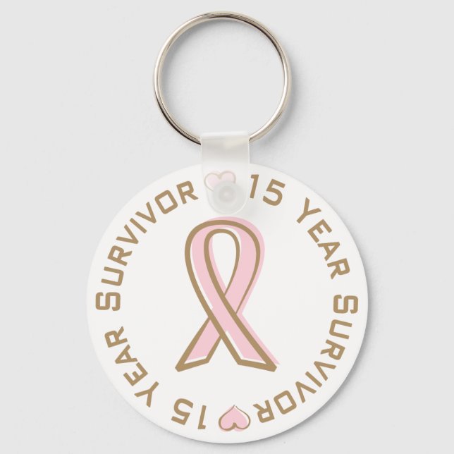 Pink Ribbon Brustkrebs Überleben 15 Jahre Schlüsselanhänger (Vorderseite)