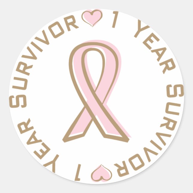 Pink Ribbon Brustkrebs Überleben 1 Jahr Runder Aufkleber (Vorderseite)