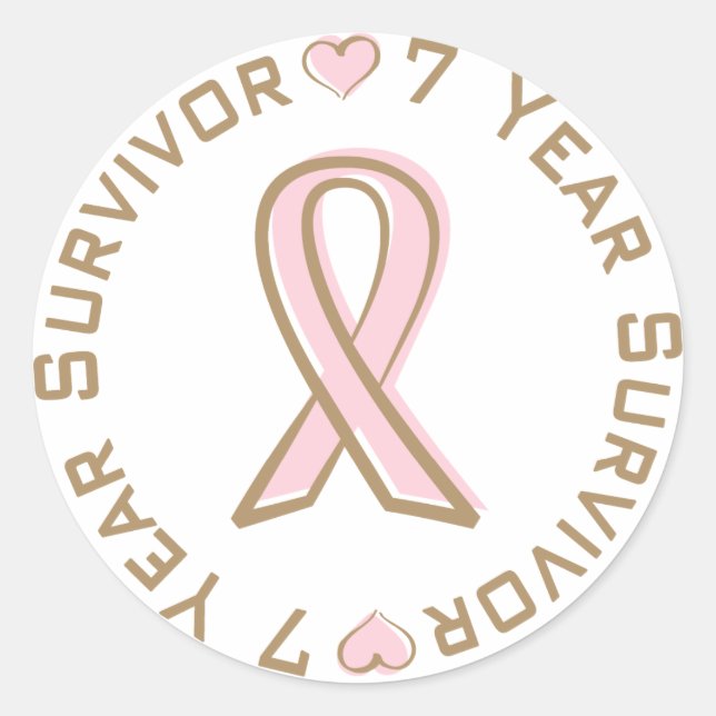 Pink Ribbon Brustkrebs Überleben 7 Jahre Runder Aufkleber (Vorderseite)