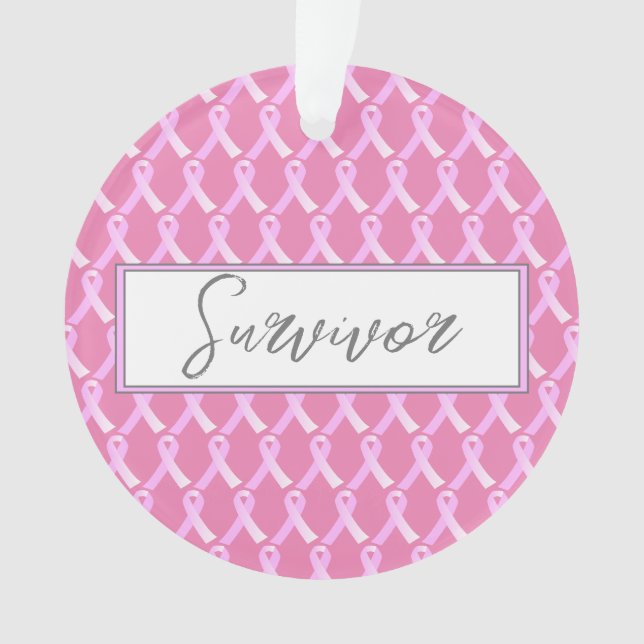Pink Ribbon Brustkrebs Überleben Ornament (Vorderseite)