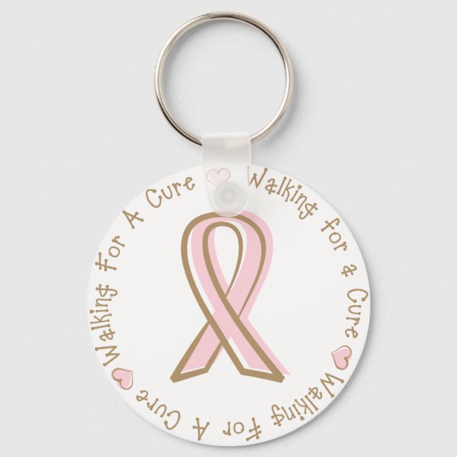 Pink Ribbon Brustkrebs zu Fuß für eine Heilung Schlüsselanhänger (Vorderseite)