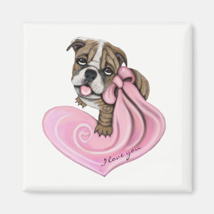 Pink Ribbon Bulldog Puppy Magnet