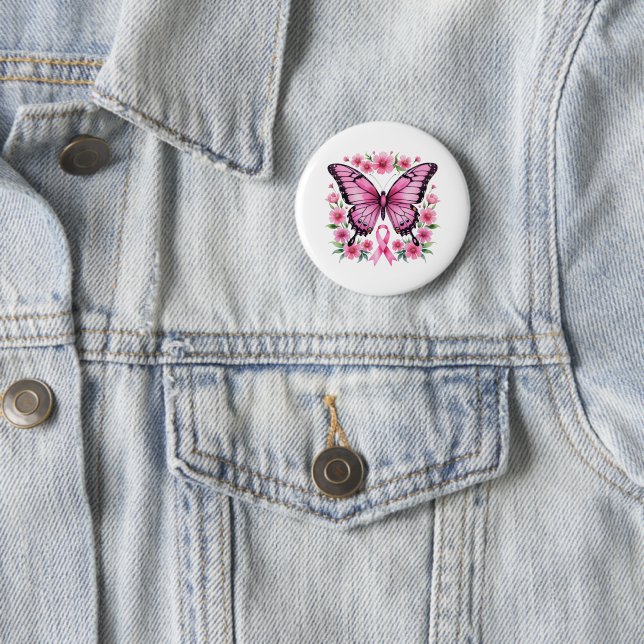 Pink Ribbon Butterfly Brustkrebs Bewusstsein Button (Beispiel)
