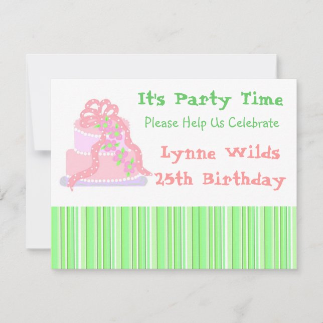 Pink Ribbon Cake Geburtstagsfeier Einladung (Vorderseite)