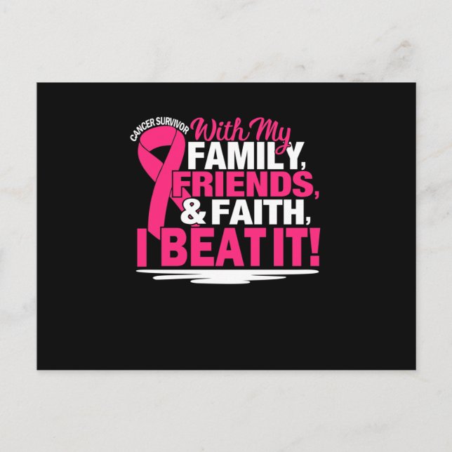 Pink Ribbon Cancer Survivor Freunde Familie Glaube Ankündigungspostkarte (Vorderseite)
