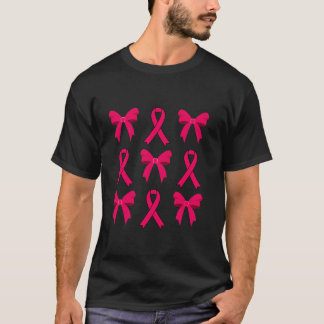 Pink Ribbon Coquette Bow Breast Cancer Awareness W T-Shirt