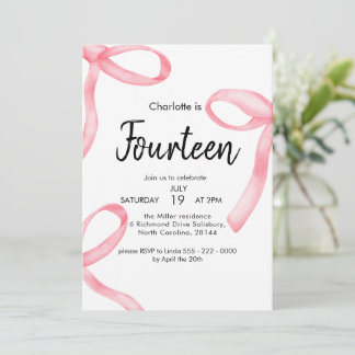 Pink Ribbon Coquette Extravagant Bow 14. Girl Gebu Einladung