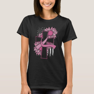 Pink Ribbon Cross Sonnenblumen Brustkrebs Faith T-Shirt