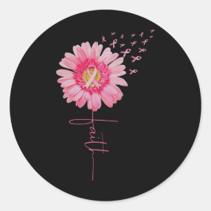 Pink Ribbon Daisy Faith - Brustkrebs-Bewusstsein Runder Aufkleber