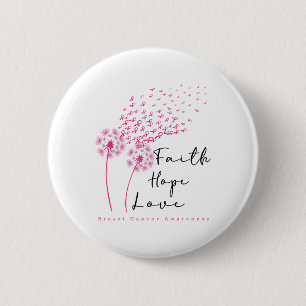 Pink Ribbon Dandelion Faith Hope Liebe Breast Canc Button