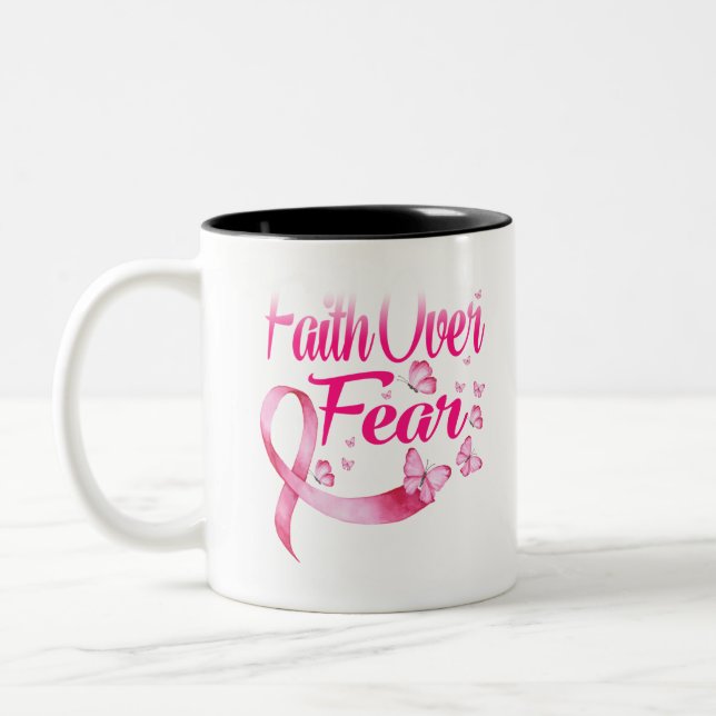 Pink Ribbon Faith T-Shirt Brustkrebs Überleben Zweifarbige Tasse (Links)