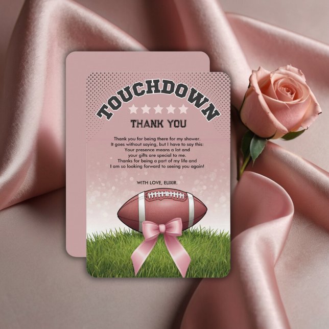 Pink Ribbon Fußball Touchdown Baby Dusche Dankeskarte (Von Creator hochgeladen)