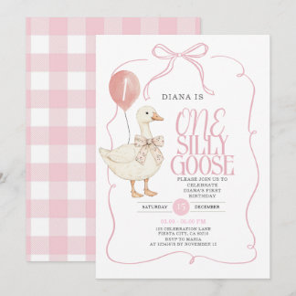 PINK Ribbon Gingham Eine Alberne Gans Geburtstag Einladung