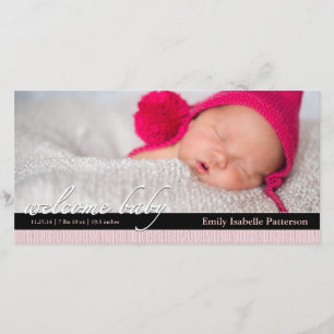 Pink Ribbon Girl Baby Birth Ankündigung Fotokarte