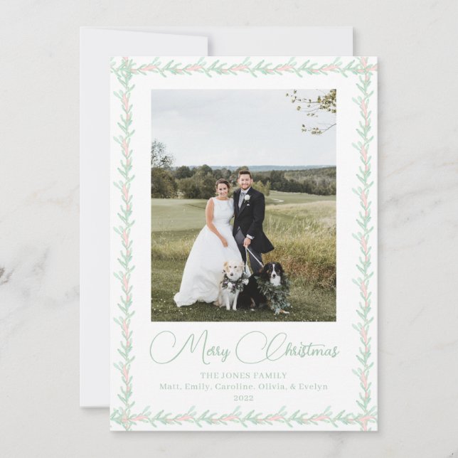 Pink Ribbon Greenery Vintage Weihnachten Foto (Vorderseite)