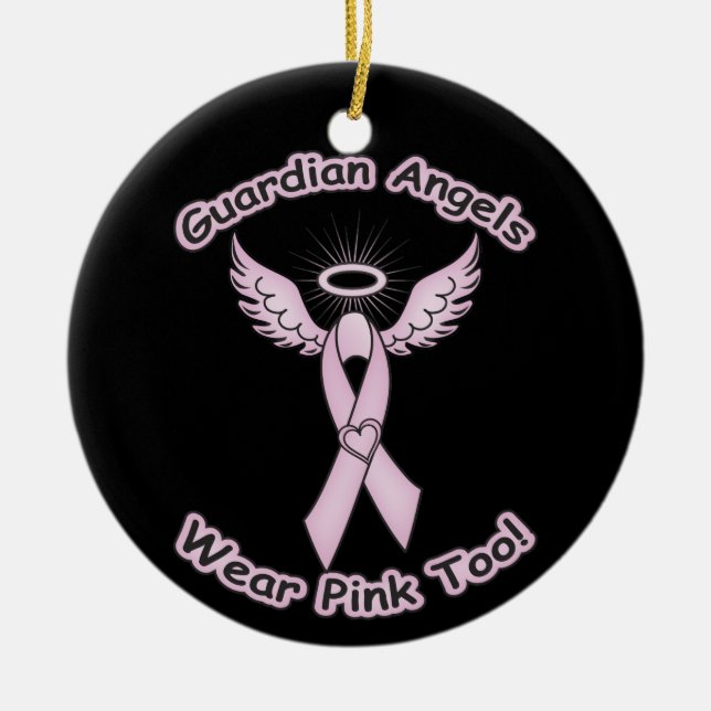 Pink Ribbon Guardian Angel Keramik Ornament (Vorne)