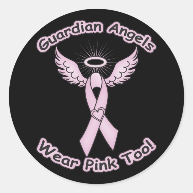 Pink Ribbon Guardian Angel Runder Aufkleber (Vorderseite)