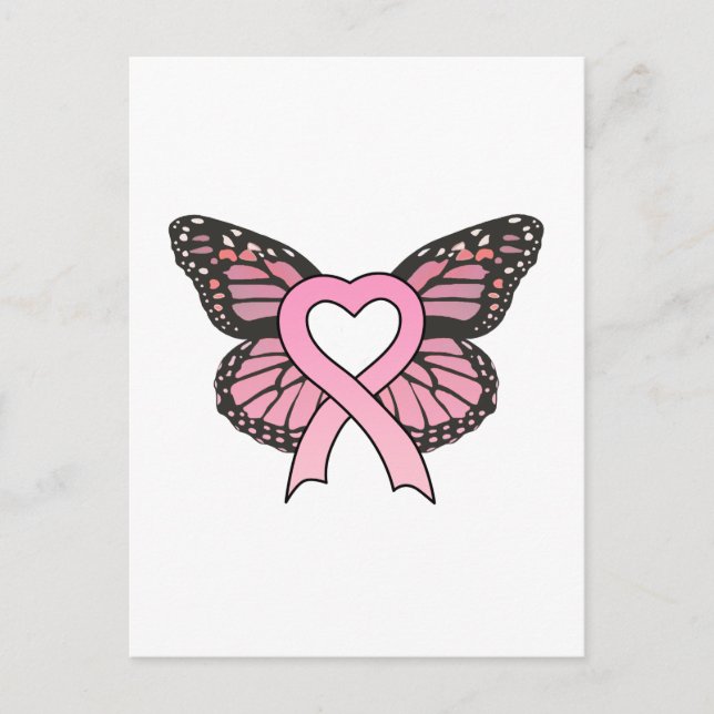 Pink Ribbon Herz Schmetterling Postkarte (Vorderseite)