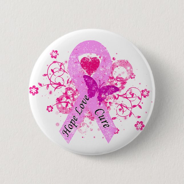 Pink Ribbon Hope Liebe Heilung Button (Vorderseite)