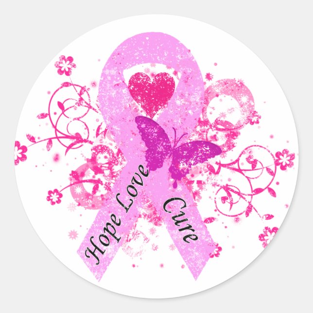 Pink Ribbon Hope Liebe Heilung Runder Aufkleber (Vorderseite)