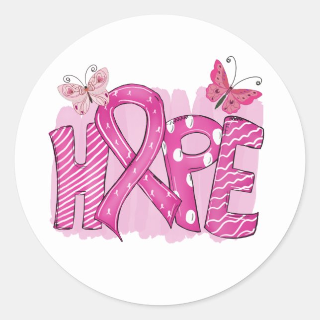 Pink Ribbon kämpfen Schmetterling Hoffnung Brustkr Runder Aufkleber (Vorderseite)