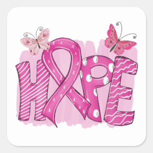 Pink Ribbon Kampfschmetterling Hoffnung Brustkrebs Quadratischer Aufkleber