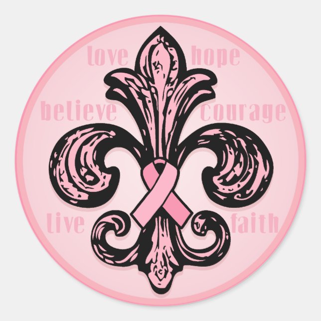Pink Ribbon Lilie Runder Aufkleber (Vorderseite)