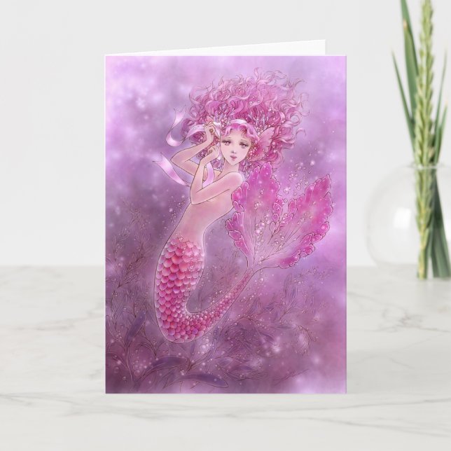 Pink Ribbon Mermaid Grußkarte Karte (Vorderseite)