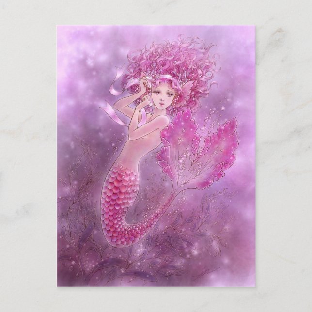 Pink Ribbon Mermaid Postkarte (Vorderseite)