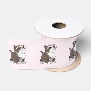 Pink Ribbon mit Niedlicher Babykat - individuell e Satinband